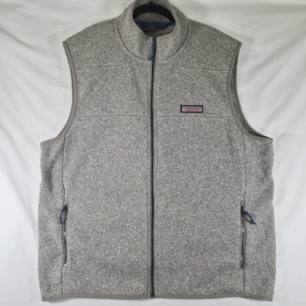 Vineyard Vines Sweater Fleece Vest Gray Full Zip Whale Logo Men's XL